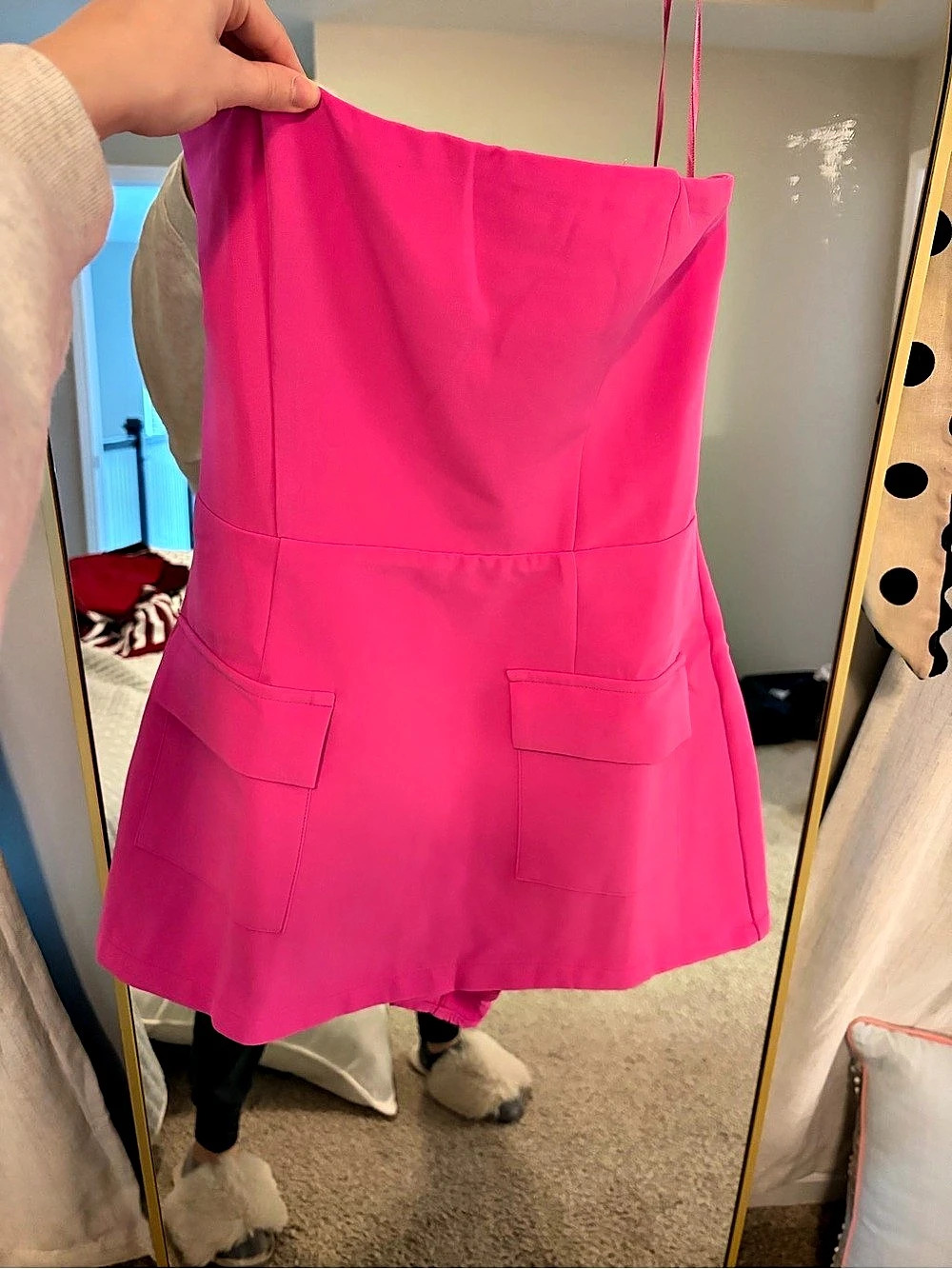 Sky to Moon Strapless Pocket Mini Romper Dress Pink Small